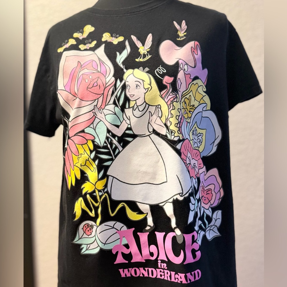 Disney Alice in Wonderland Black Tee with Floral Design